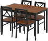 Rectangular dining table set with four ergonomic chairs, featuring acacia wood veneer and sturdy rubber wood legs.