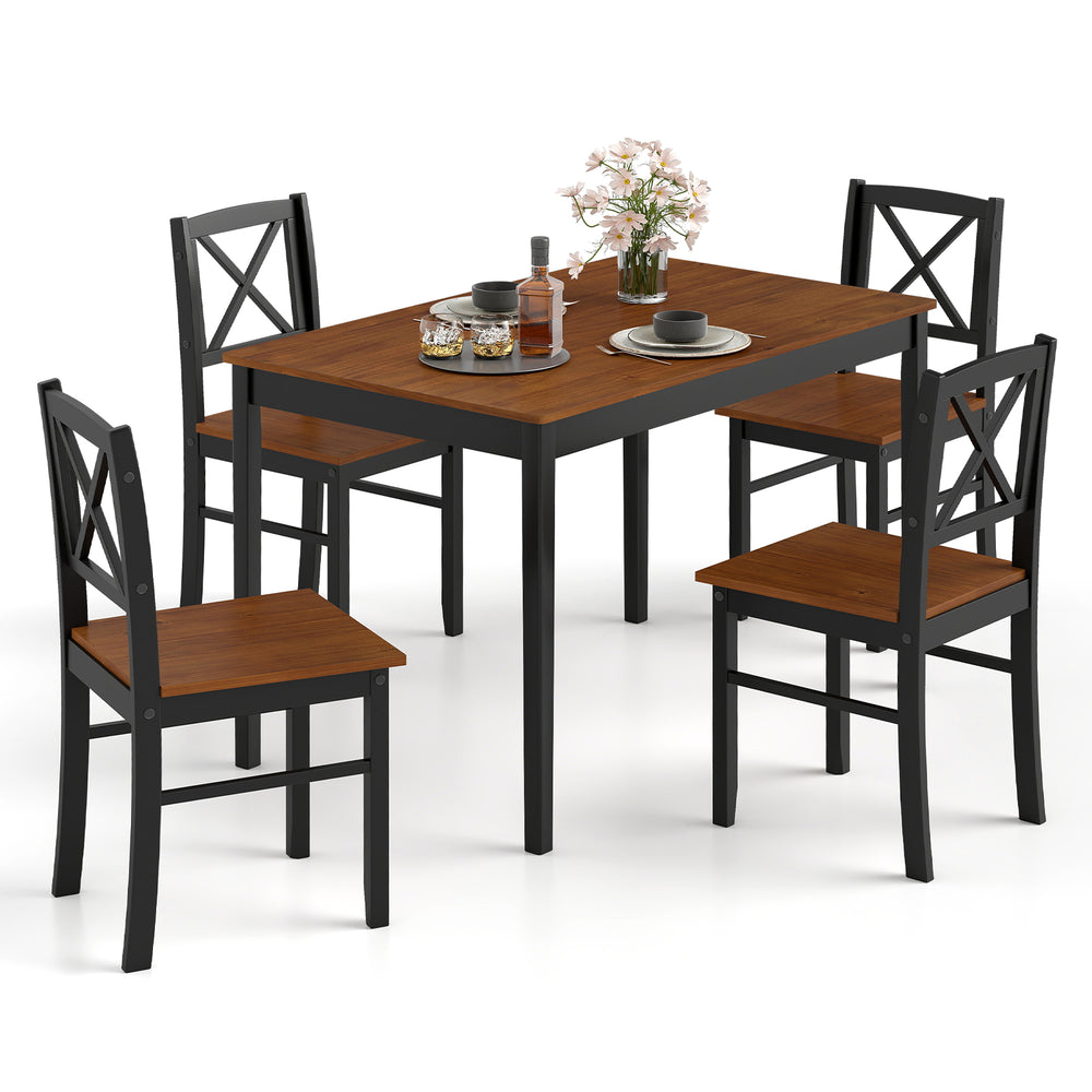 5-piece dining table set featuring a rectangular acacia wood tabletop and 4 ergonomic chairs for stylish kitchen dining.