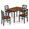 5-piece dining table set with a rectangular acacia wood tabletop and 4 ergonomic chairs for kitchen or dining room use.