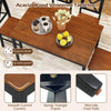 Rectangular acacia wood veneered tabletop dining set with 4 chairs, featuring smooth corners and sturdy rubber wood.