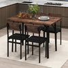 5-piece industrial dining table set with brown veneered MDF top and 4 PU leather chairs, perfect for small spaces.