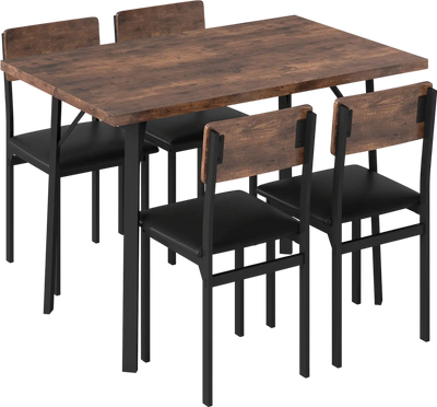 Costway 5-Piece Industrial Dining Table Set w/ 4 PU Leather Chairs for 4 66363277 New