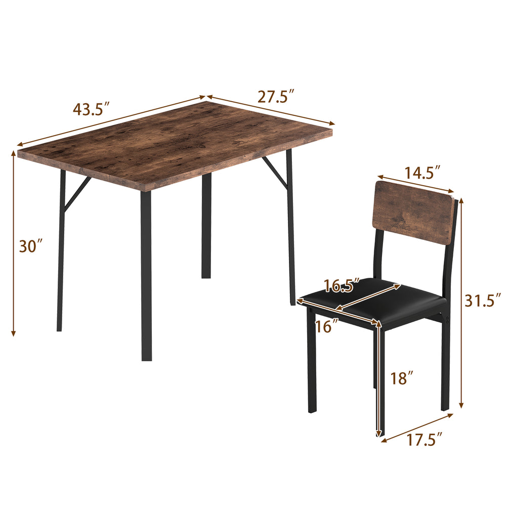5-piece dining table set featuring a brown veneered MDF table and 4 PU leather chairs, ideal for small spaces.