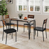 5-piece industrial dining table set with rustic brown faux wood top and four armless chairs, perfect for kitchen use.