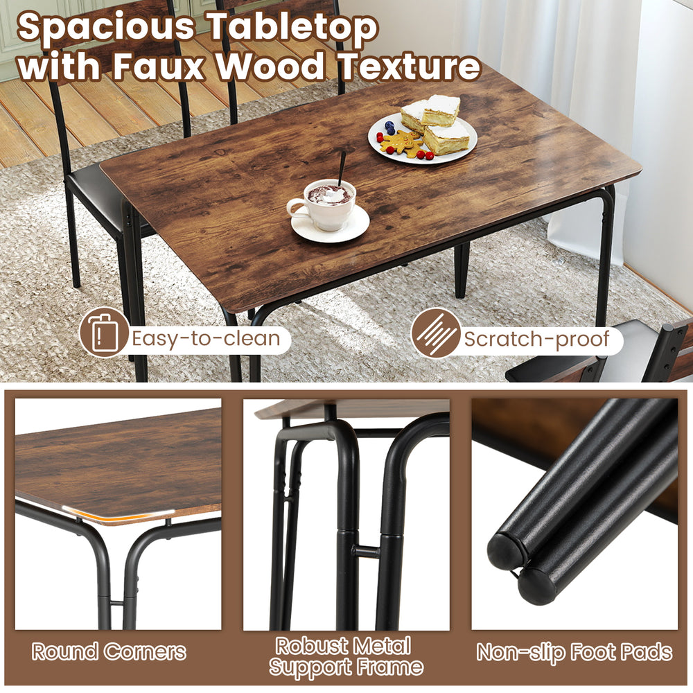 Spacious rectangular dining table with faux wood texture, scratch-proof surface, and robust metal frame for kitchen use.