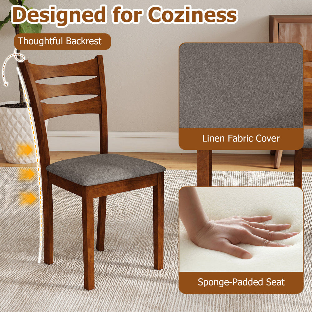 5-Piece Dining Table Set with Linen Fabric Upholstered Chairs and Solid Rubber Wood Frame for 4 People - Gallery View 8 of 10
