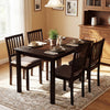Rectangular dark brown dining table set with 4 upholstered chairs, perfect for kitchen or dining room gatherings.