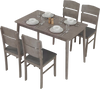 Gray dining table set with a smooth veneered MDF tabletop, complemented by four high-backed chairs for stylish dining.