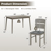Dimensions of the 5-piece gray dining table set with 1 rectangular table and 4 armless chairs for versatile seating.