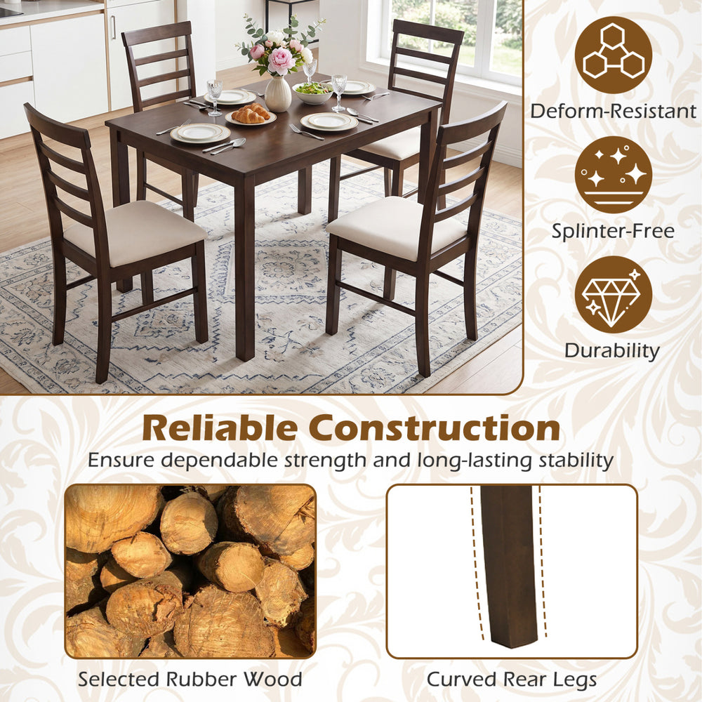 5-Piece Dining Table Set for 4 with Upholstered Chairs for Small Space and Dining Room - Gallery View 6 of 11