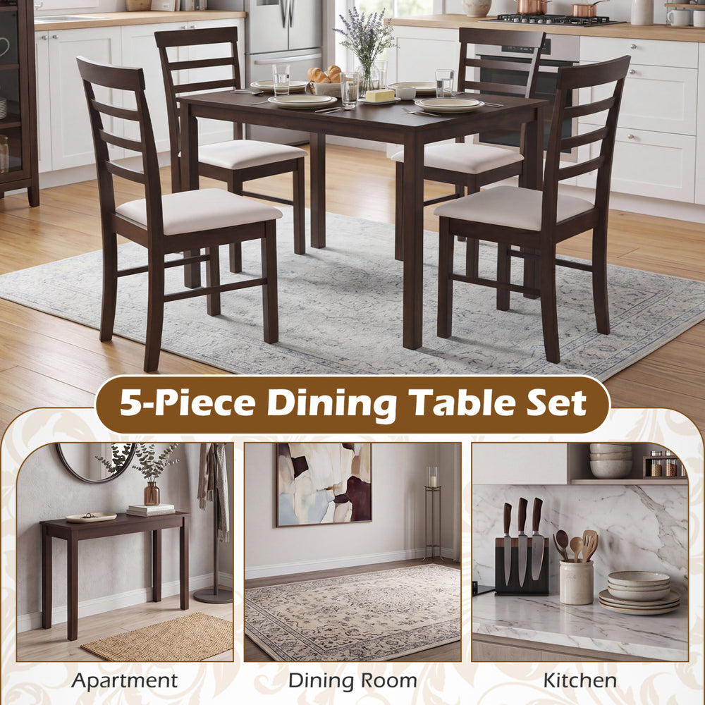 5-Piece Dining Table Set for 4 with Upholstered Chairs for Small Space and Dining Room - Gallery View 10 of 11