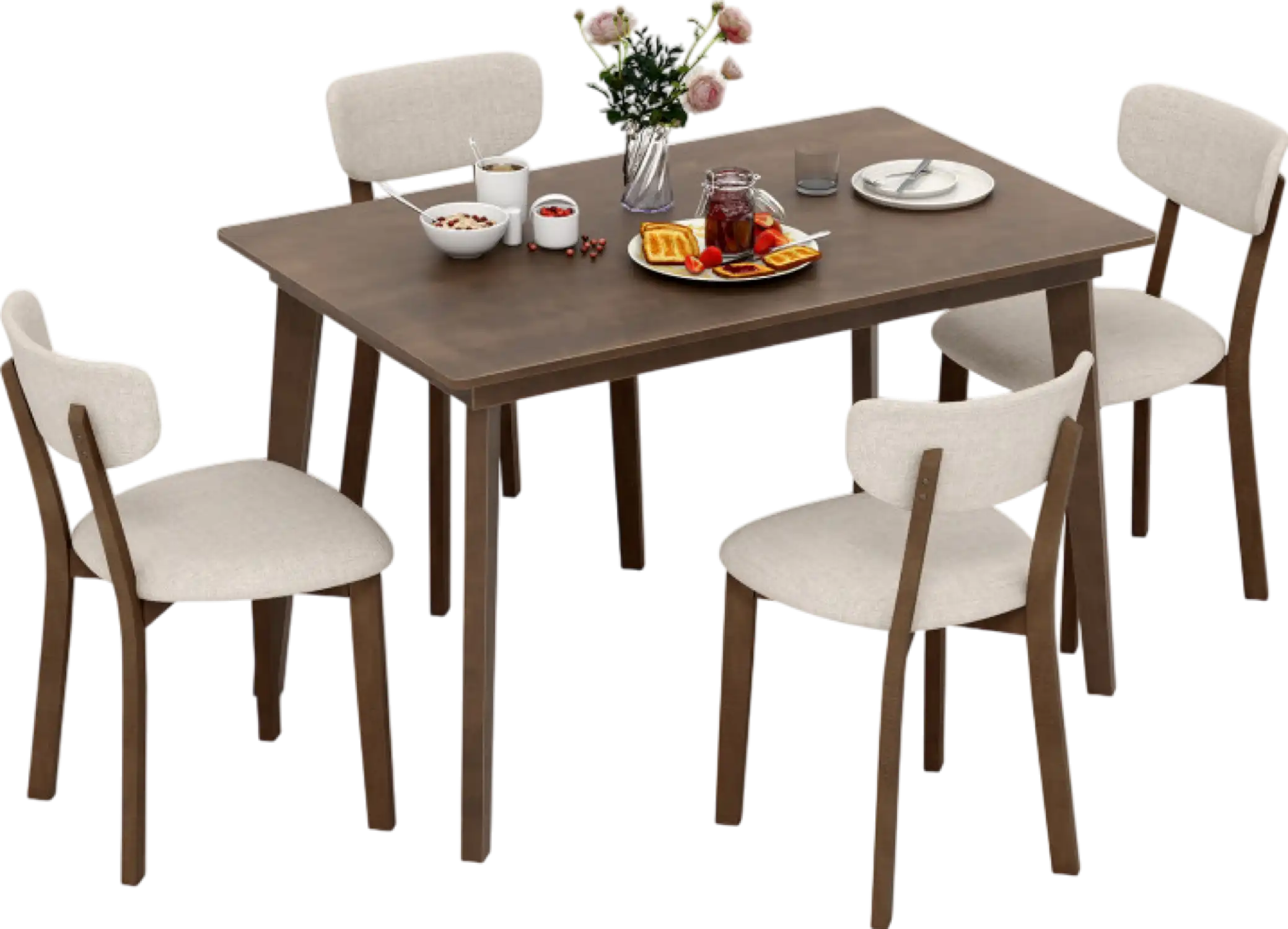 Costway Dining Table Set 5-Piece with Wood Frame and Padded Seat New