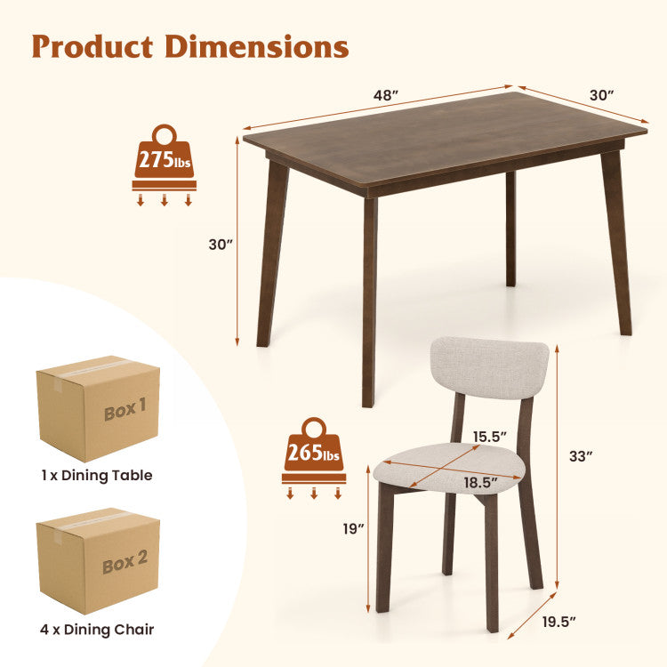 Costway Dining Table Set 5-Piece with Wood Frame and Padded Seat New