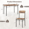 Dimensions of the 5-piece industrial dining table set with brown veneered MDF top and metal legs for small spaces.