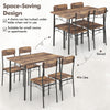 5-piece industrial dining table set in brown with 4 chairs, space-saving design for small apartments and easy storage.