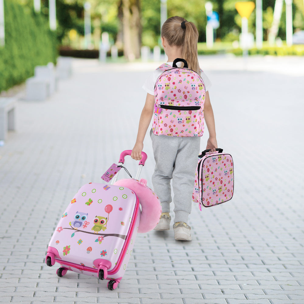 5 Piece Kids Luggage Set with Backpack, Neck Pillow, Name Tag, Lunch Bag-Pink - Gallery View 1 of 10