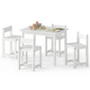 5-piece kids table and chairs set in white, made of solid rubber wood, perfect for playrooms and activities.