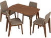 5-piece light brown kitchen table set with upholstered chairs, featuring padded seats for comfort and a sturdy rubber wood frame.