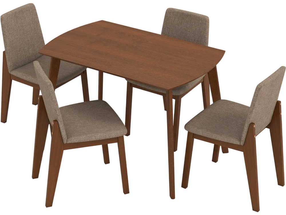 5-piece light brown kitchen table set with upholstered chairs, featuring padded seats for comfort and a sturdy rubber wood frame.