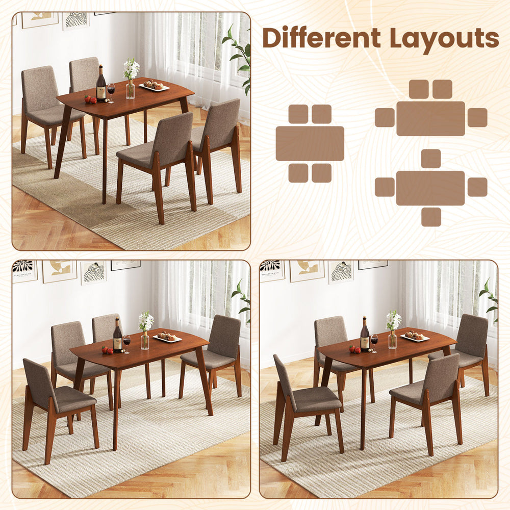 5-piece kitchen table set with light brown upholstered chairs, featuring padded seats for comfort and a farmhouse style.