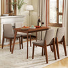 Light brown 5-piece kitchen table set with upholstered chairs, featuring padded seats and a sturdy rubber wood frame.