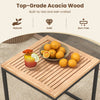 Acacia wood coffee table with slatted design, ideal for outdoor use in backyards or poolside settings.