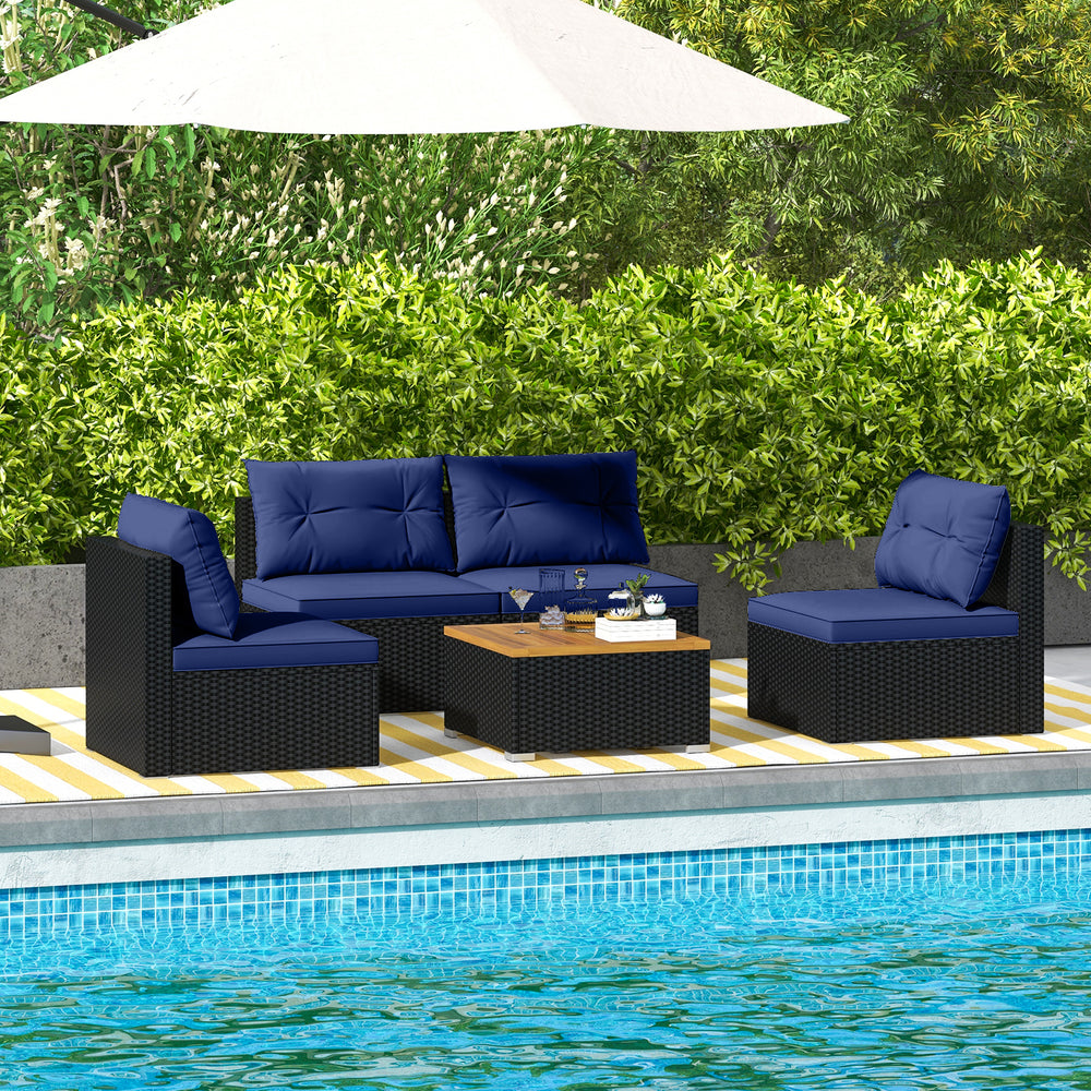 5 Piece Outdoor Furniture Set with Solid Tabletop and Soft Cushions-Navy - Gallery View 1 of 10