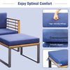 Navy cushion detail of the 5 Piece Patio Acacia Wood Chair Set, featuring smooth zippers and fixing straps for comfort.