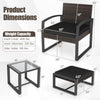 Close-up of the 5-piece patio conversation set featuring a black PE rattan chair with soft cushions and a tempered.