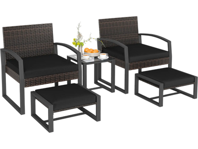Costway 5-Piece Patio Conversation Set w/ 2 Ottomans & Tempered Glass Side Table 27739683 New