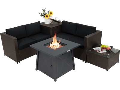 Costway 5-Pc Patio Furniture Set w/ 50000 BTU Propane Fire Pit Table 94620310 New