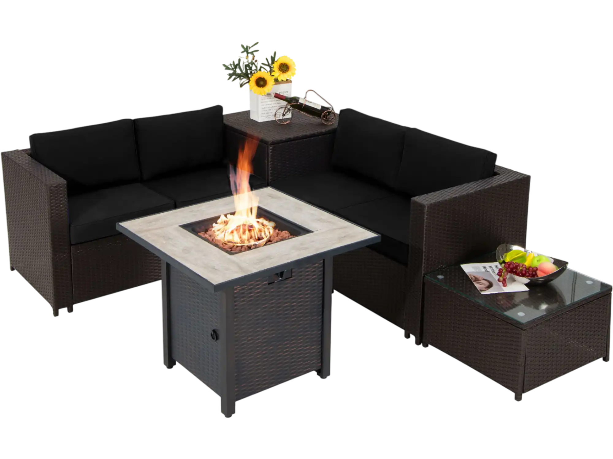 Costway 5-Piece Patio PE Wicker Sofa Set w/ 30