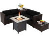 Black PE wicker coffee table with tempered glass top, enhancing the 5-piece patio furniture set for stylish outdoor use.