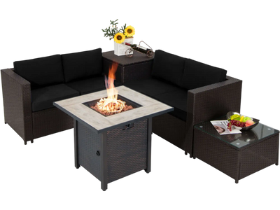 Costway 5-Piece Patio PE Wicker Sofa Set w/ 30