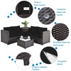 5-piece patio furniture set featuring black PE wicker loveseats, soft cushions, and a gas fire pit table for outdoor.
