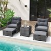 5 Piece Patio Rattan Furniture with 2 Ottomans and Tempered Glass Coffee Table-Gray - Gallery View 1 of 10