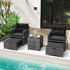 5 Piece Patio Rattan Furniture with 2 Ottomans and Tempered Glass Coffee Table-Black - Gallery View 1 of 10