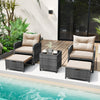 5 Piece Patio Rattan Furniture with 2 Ottomans and Tempered Glass Coffee Table-Beige - Gallery View 1 of 10