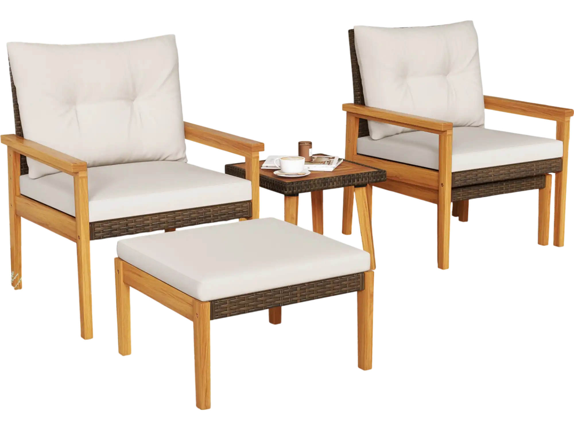 Costway 5-Piece Rattan Patio Furniture Set with Square Coffee Table White 84153926 New