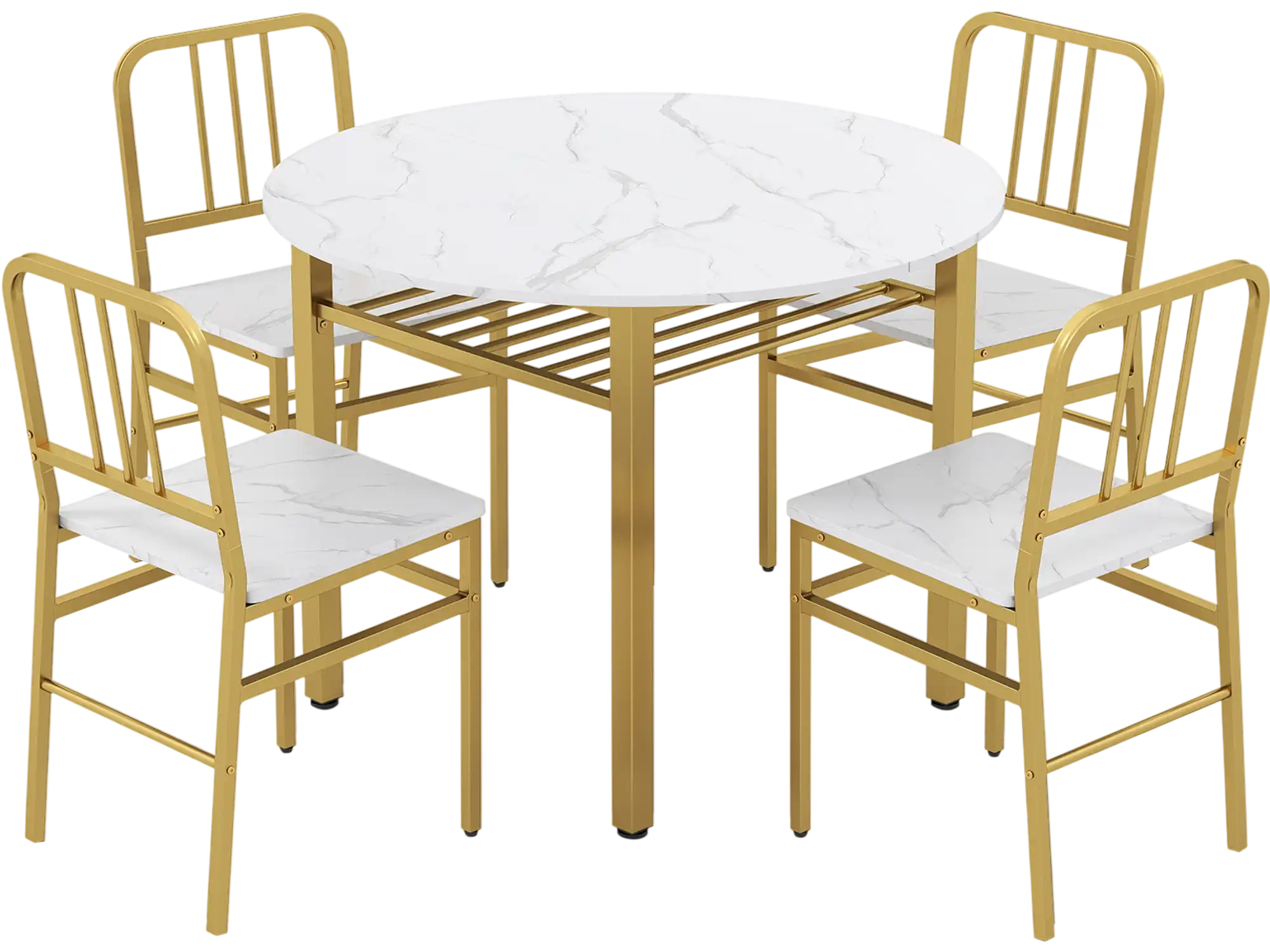 Costway 5-Piece Round Dining Table Set with Storage Shelf 44905125 New