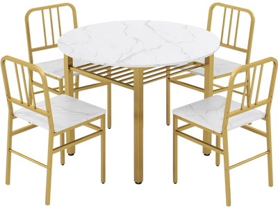 Costway 5-Piece Round Dining Table Set with Storage Shelf 44905125 New