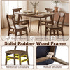 5-piece solid wood dining table set in walnut finish, featuring a sturdy rubber wood frame, ideal for small spaces.