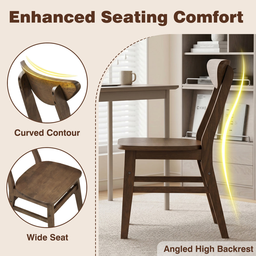 Curved contour and wide seat of the walnut dining chair from the 5-piece solid wood dining table set for small spaces.