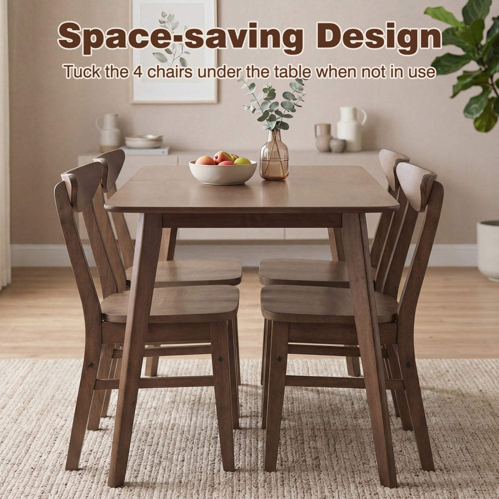 5-piece solid wood dining table set in walnut finish with space-saving design, perfect for small spaces.