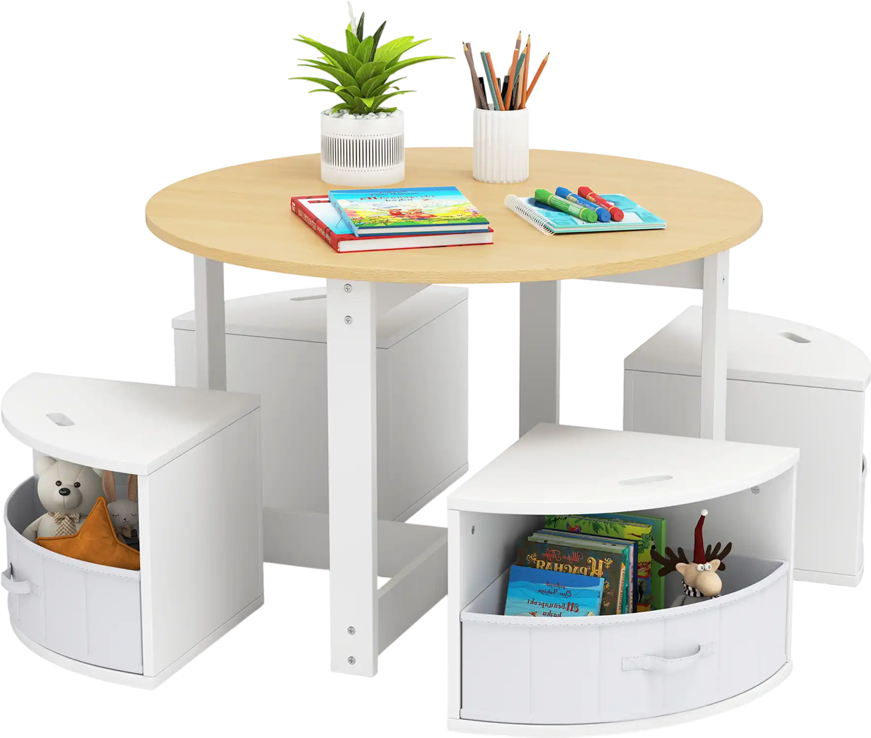Costway 5 Piece Toddler Round Nesting Activity Table w/ 4 Storage Stools 543892617 New