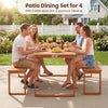 Outdoor acacia wood dining table with slatted tabletop, seating 4-6, perfect for patio or garden gatherings.