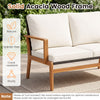 Acacia wood patio sofa set features a sturdy frame, soft cushions, and ergonomic design for comfortable outdoor relaxation.