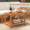 2-tier rectangular coffee table made of acacia wood, offering ample storage for outdoor items in a patio setting.