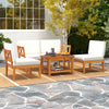 5-piece acacia wood patio furniture set with off-white cushions, ideal for outdoor conversation in garden or backyard.