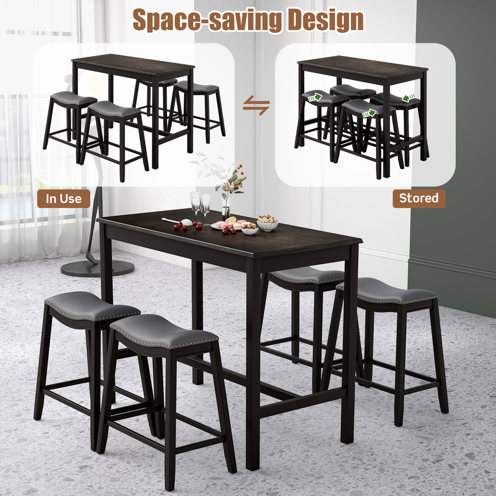 Costway Dining Set 5-Piece with 4 Upholstered Saddle Stools New